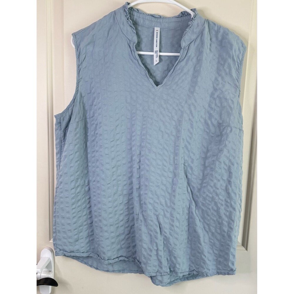 Modern Ambition Light Blue Textured Sleeveless V-Neck Top XL